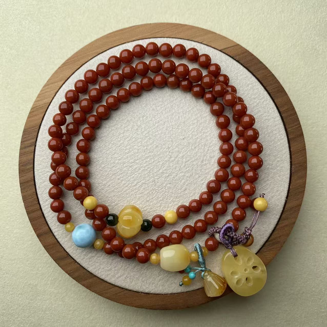 原矿川料牛血红满色满肉三圈南红手链N043O