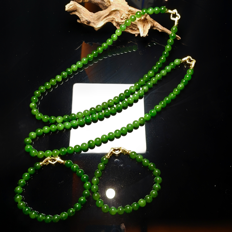 【矿姐珠宝】HT7047和田碧玉爱心两件套7-8mm多样性发货一