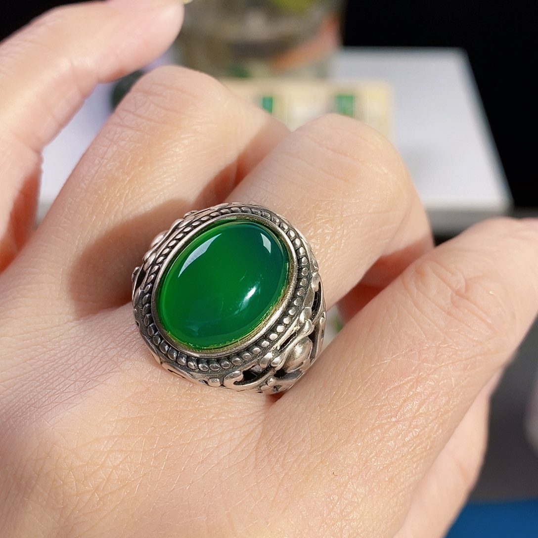 玛瑙/玉髓戒指银S925镶嵌