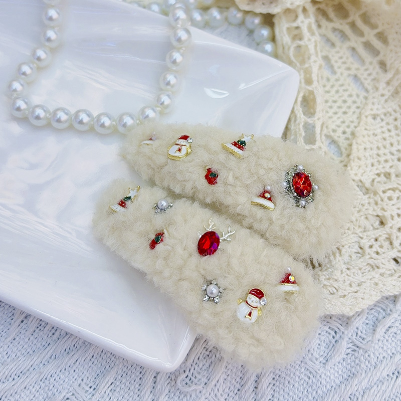 秋冬新款圣诞节小香风毛绒绒侧边头饰发卡发夹子XJ3919