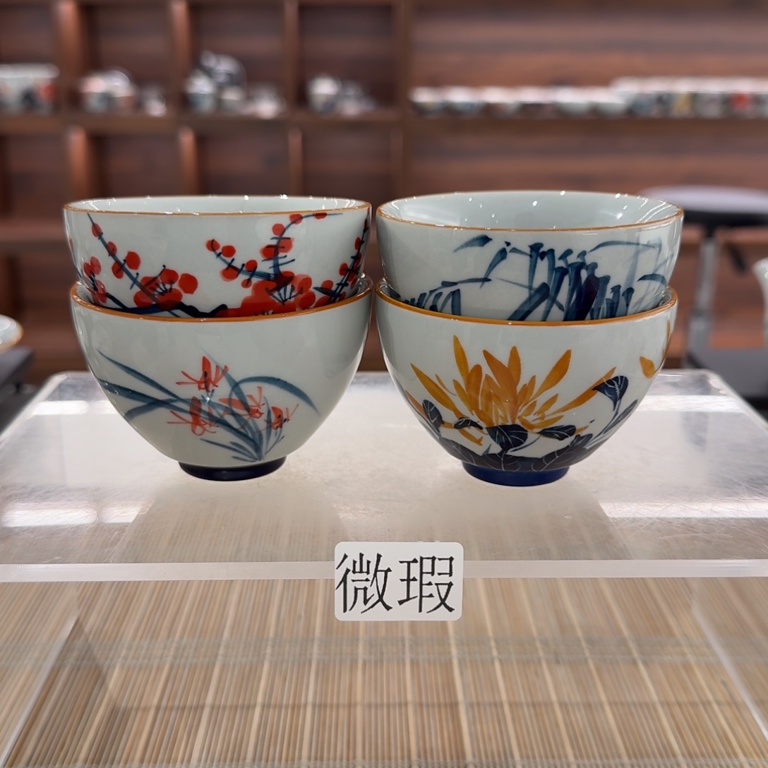 釉下手绘茶具微瑕