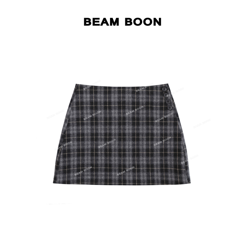 【枫信子半裙】减龄复古格纹羊毛混纺毛呢A字显瘦秋冬半身短裙