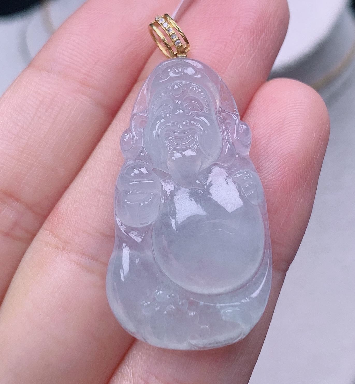 缅甸翡翠A货老坑18k冰种财神爷吊坠挂件揭阳精品43.3^36.4*21.1*6