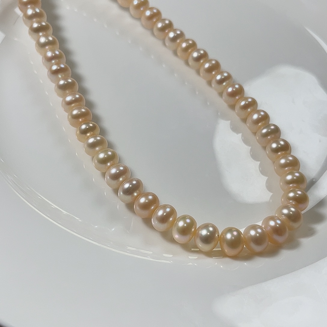 淡水珍珠未镶嵌项链9.4左右香槟金皮光细腻光滑