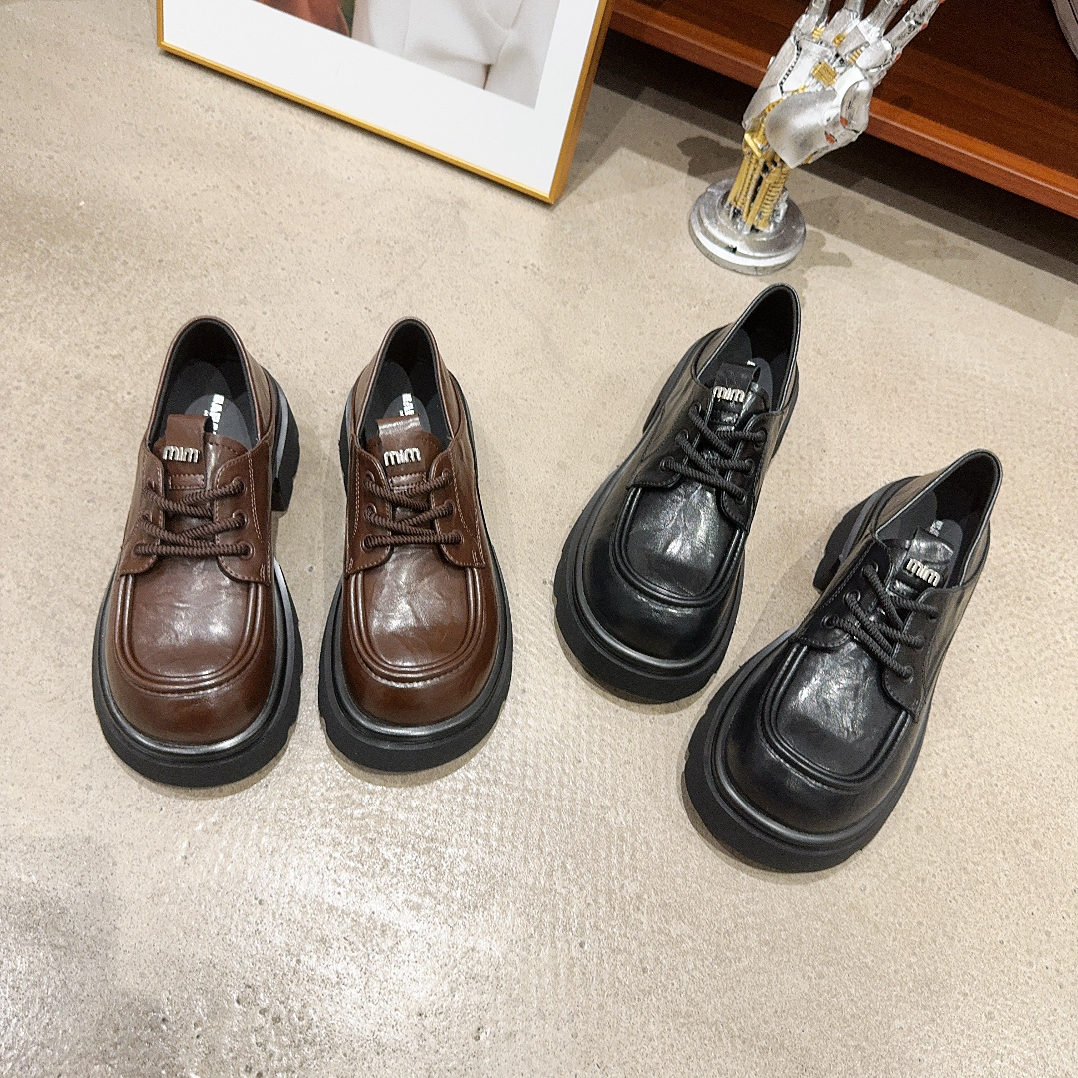 3178-156秋季新品女真皮圆头系带乐福鞋时尚百搭休闲鞋单鞋潮鞋