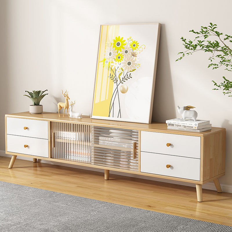 全实木电视柜现代简约客厅小户型收纳储物柜整装原木落地电视机柜