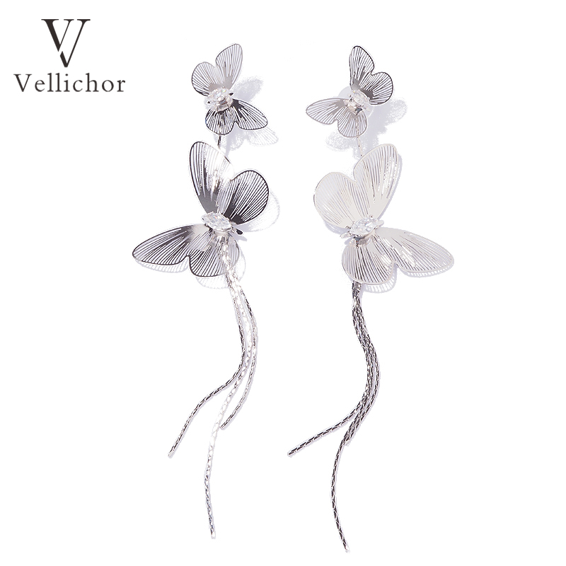 铜合金耳饰 精致轻奢灵动蝴蝶耳环女银针超闪流苏耳钉高级感耳饰