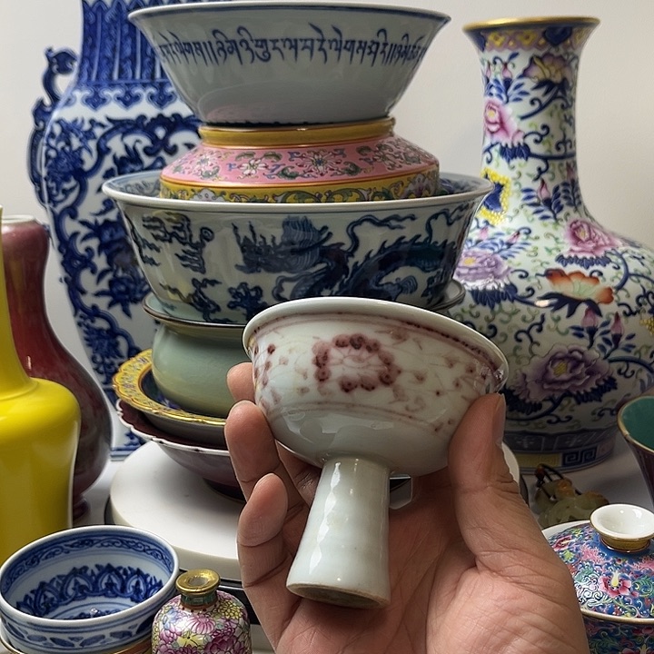 摆件智****店釉里红 高足杯