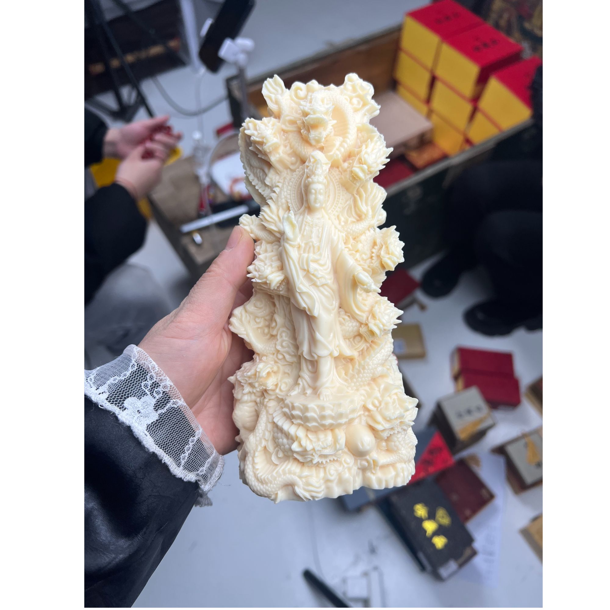 【闪购链接】精品猛犸牙九龙观音摆件