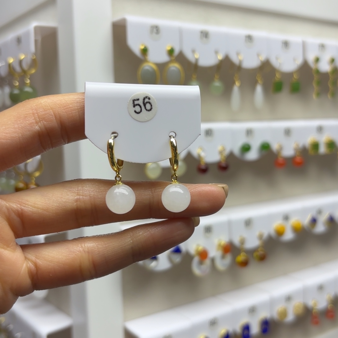 和田玉银S925镶嵌耳饰