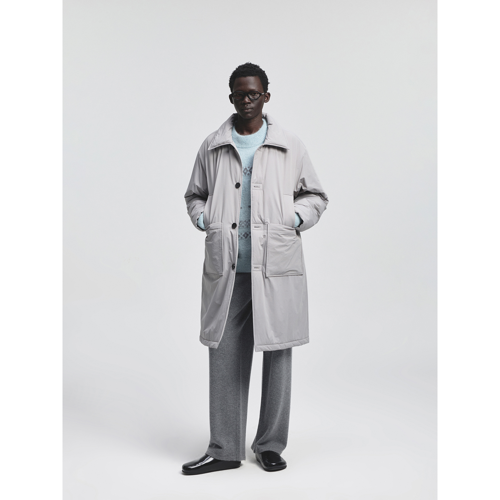 NANS 高密棉感纽扣门襟葫芦格内里多口袋绗棉巴尔马肯大衣 NS9L17