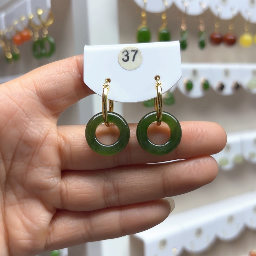 和田玉耳饰银S925镶嵌