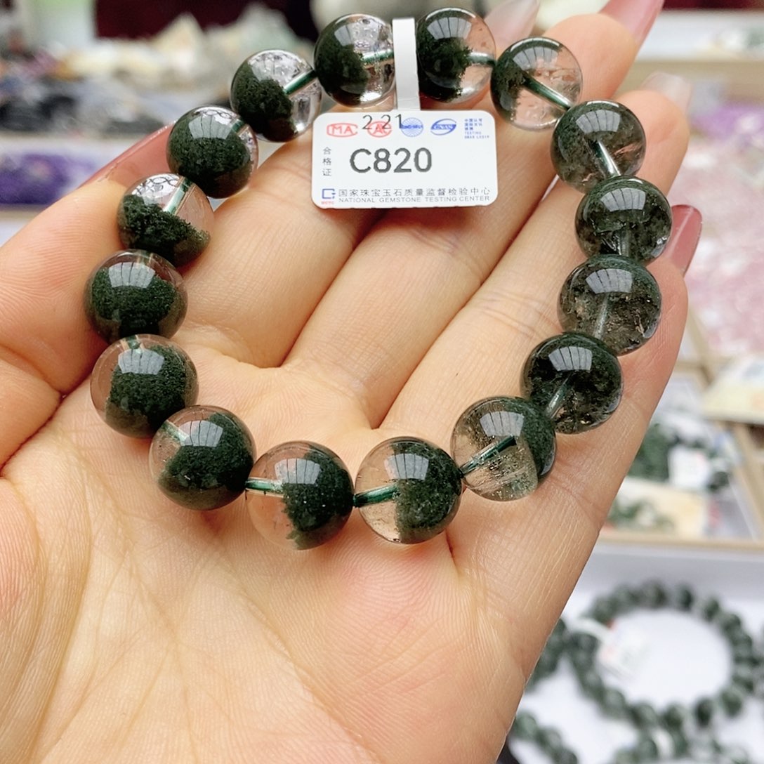 水晶手链未镶嵌C820顶料全透体聚宝盆13m