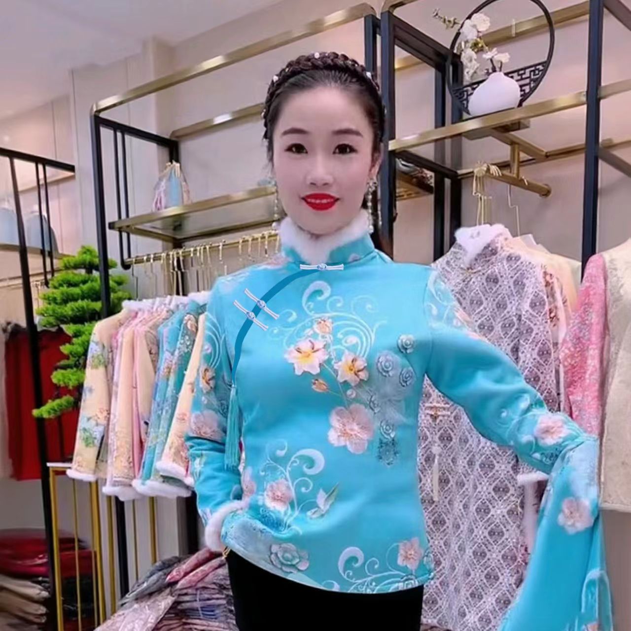 （BB26）旗袍冬季时尚碎花棉袄显瘦改良旗袍短款上衣