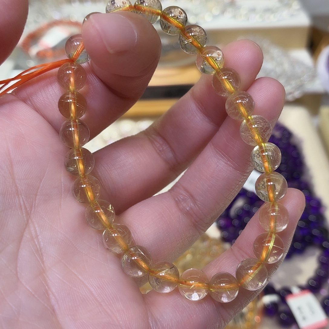 玉黄发卡7mm手串