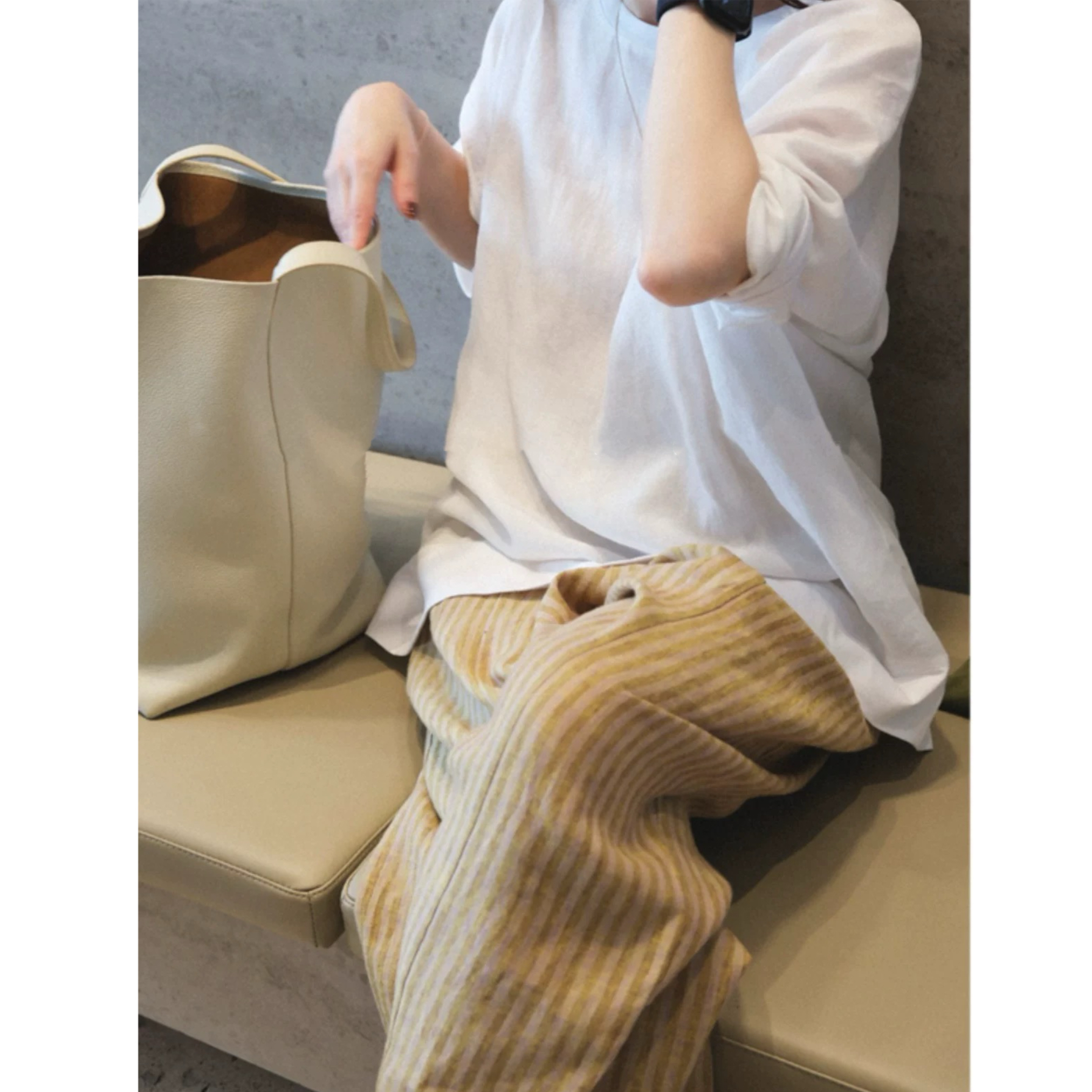 【紫苏条纹】春夏自留款法国亚麻质感小众条纹友好敲舒适直筒裤2575