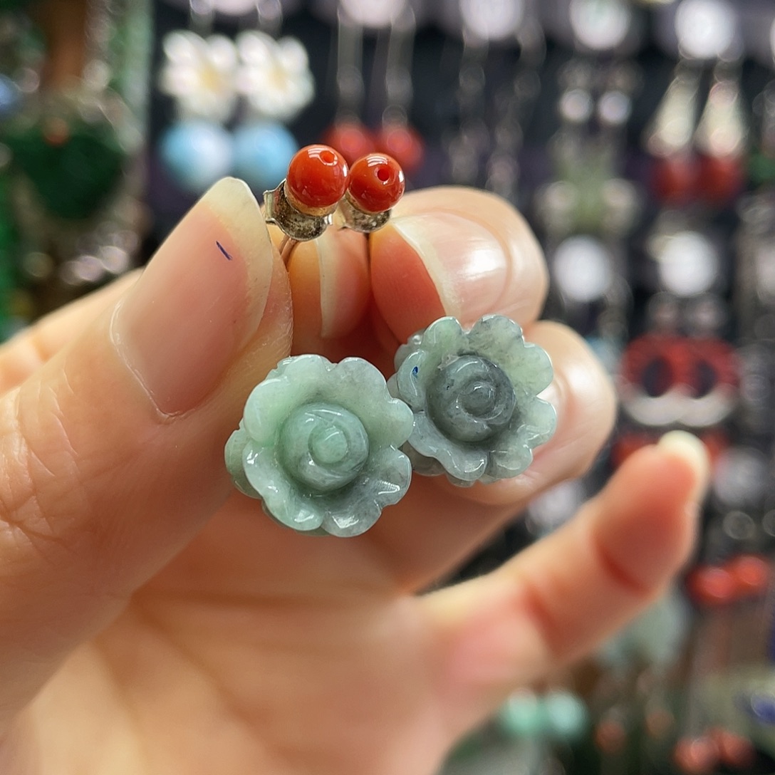 翡翠银S925镶嵌耳饰034ghvgh