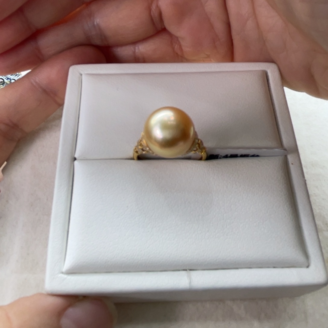 18K金镶嵌戒圈海水珍珠松**家南洋金珠11-12m m