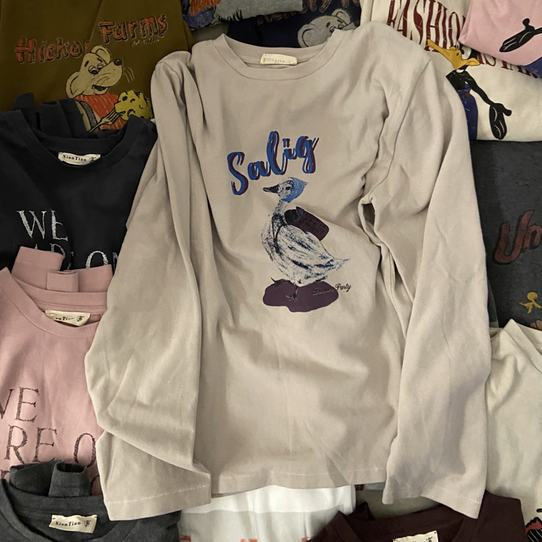 炫色超萌水墨鹅图案绒亲肤宽松秋冬打底