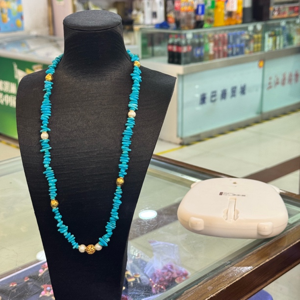 非金属莫桑石项链 蓝色大号手工项链