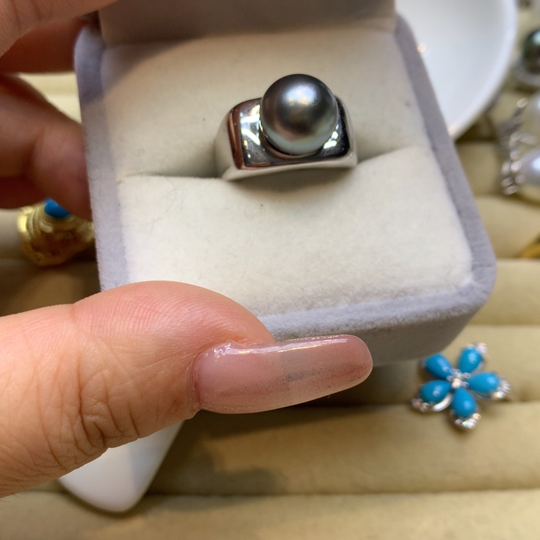 银S925镶嵌戒指海水珍珠