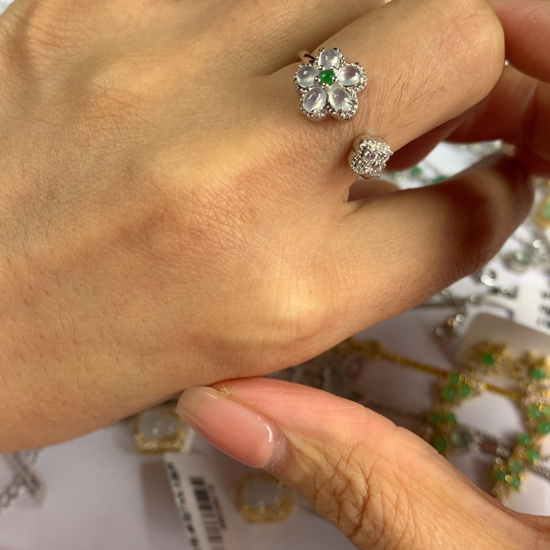 翡翠银S925镶嵌戒指戒指