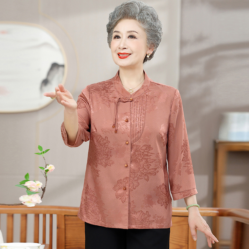 妈妈装秋季小衫中年女装秋装新中式中老年上衣国风气质衬衫