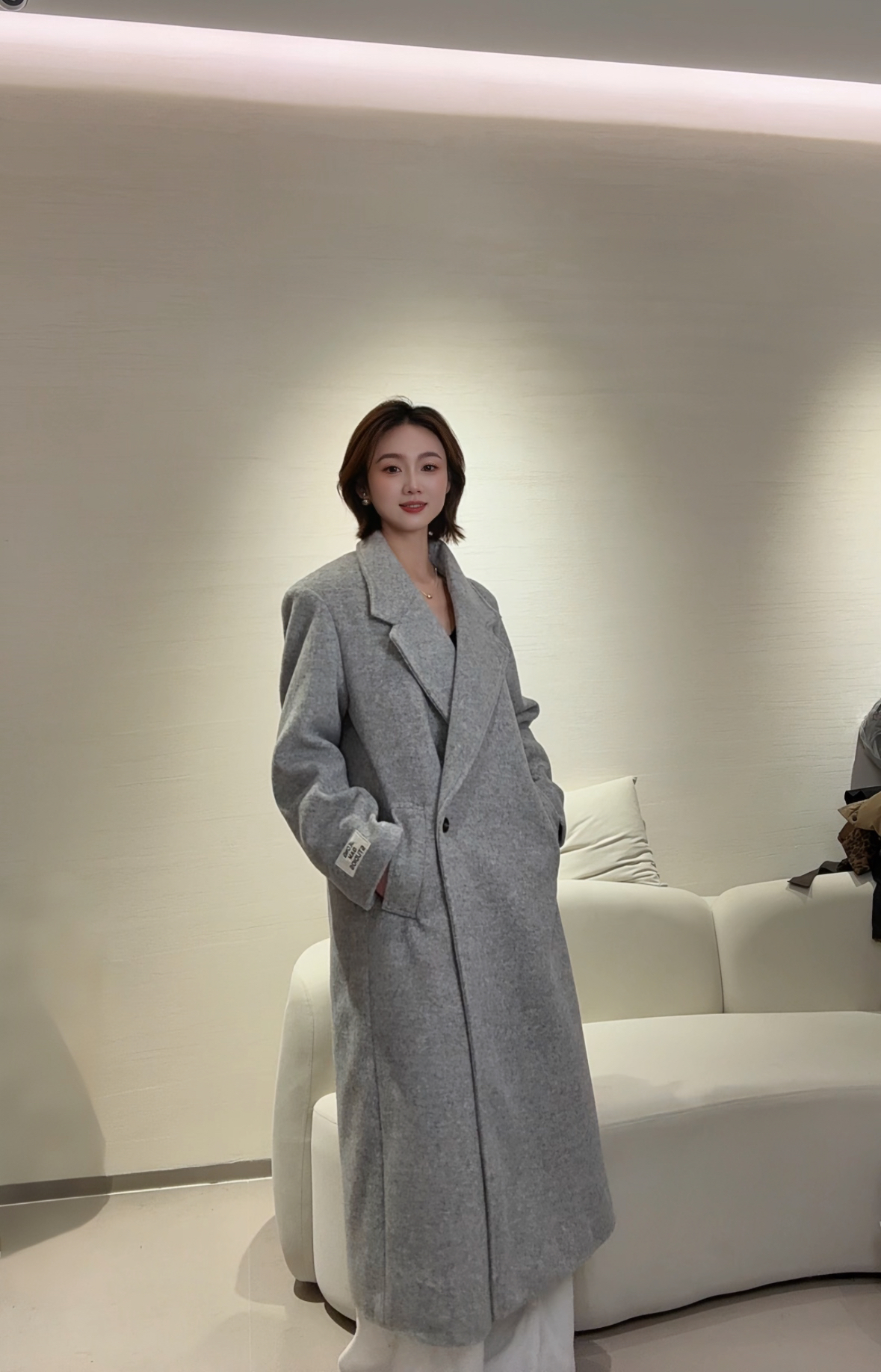 枪驳领女中长款长款毛呢外套女士时尚经典（2581#）款