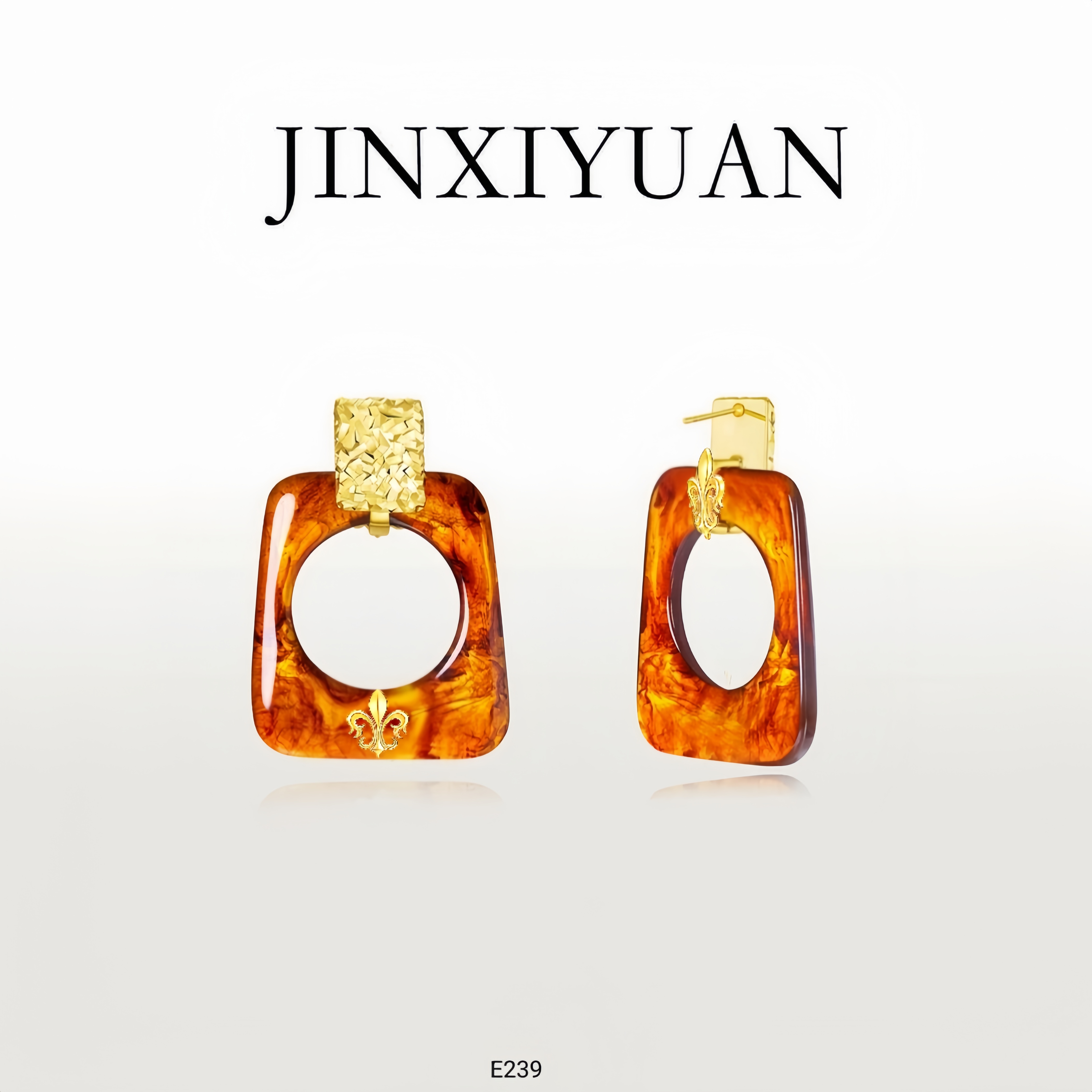 铜合金耳饰 INXIYUAN/瑾熙媛气质高级感几何方形耳环E239