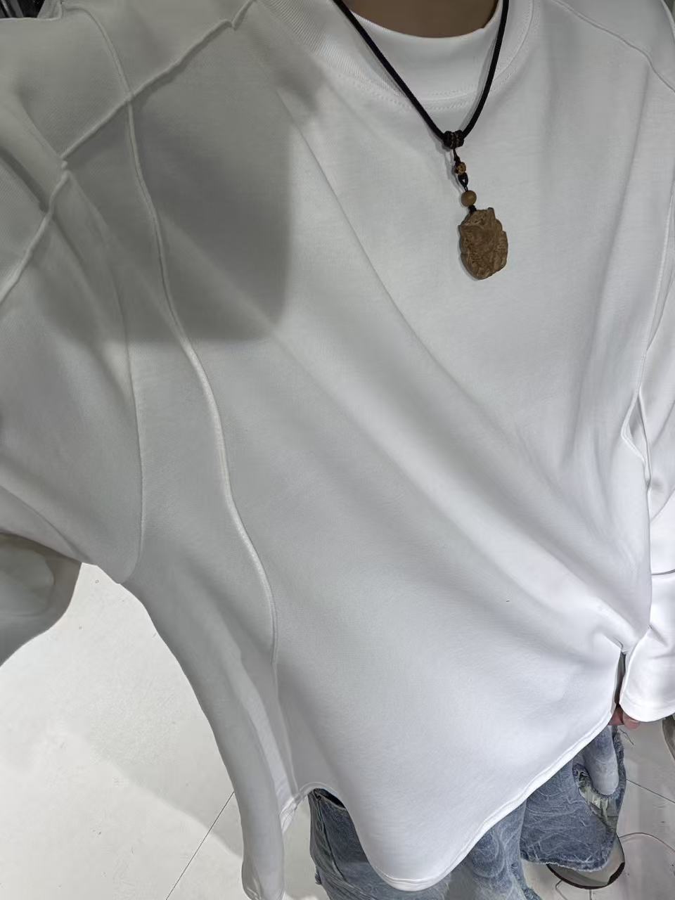 秋季高品质纯色简约宽松圆领T恤韩版时尚长袖打底衫潮t-8581