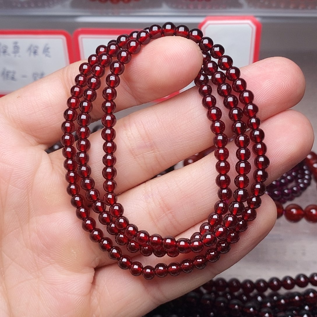 情***站手链石榴石未镶嵌卡4全净体酒红