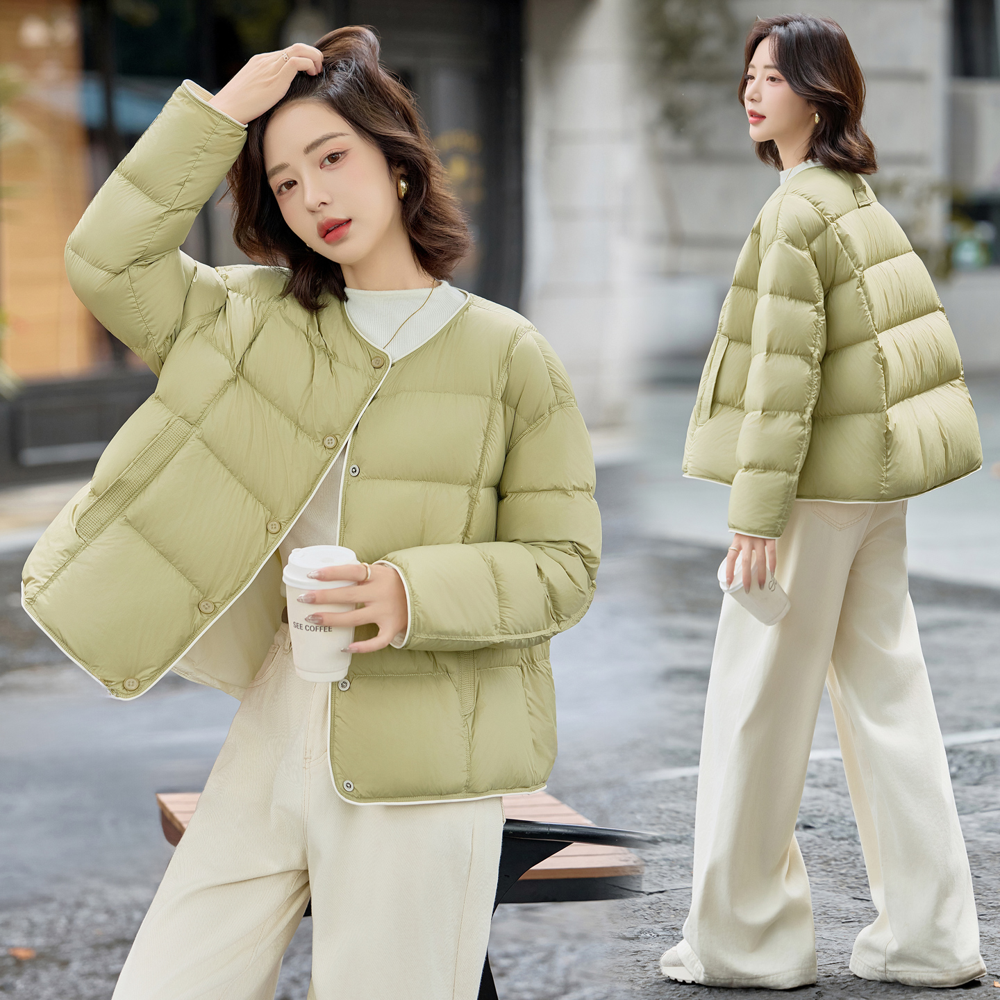 藏青色小个子泡芙短款面包服针织羽绒服女款爆款2025新款正品潮牌