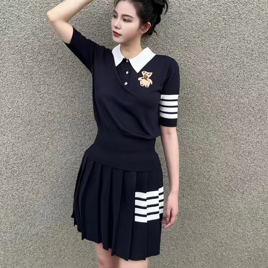 99新 THOMBROWNE 羊毛四杠百褶裙/38码/L52610 