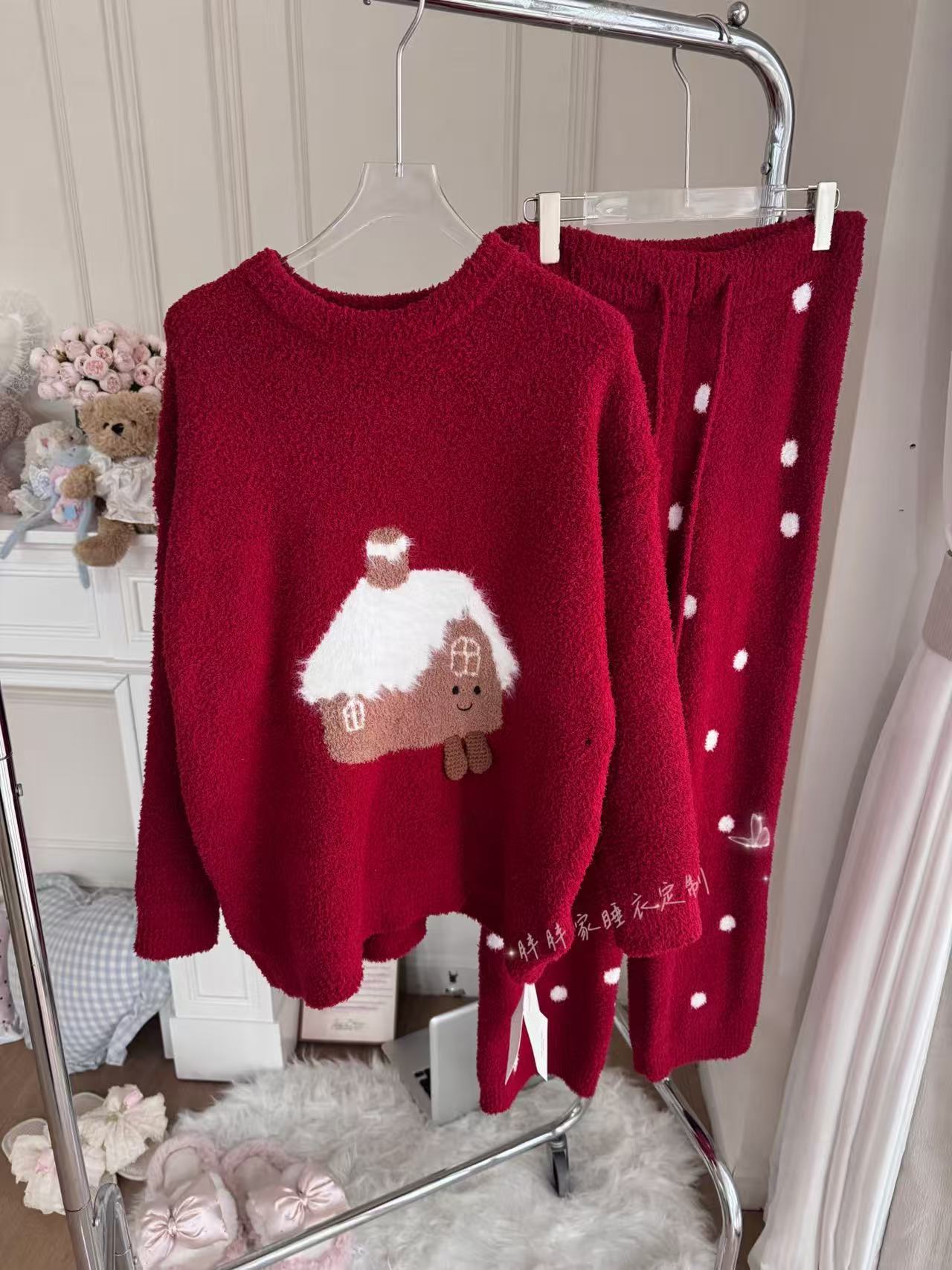 【圣诞小屋】半边绒软绵绵睡衣女秋冬保暖加厚可爱甜美可外穿两件套