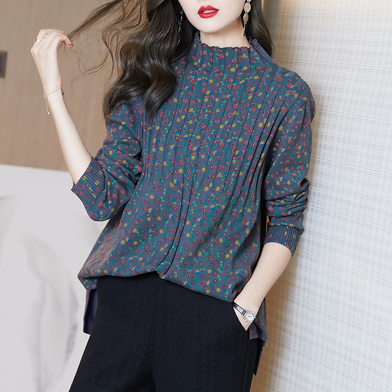 阿吉多A95701长袖毛衣慵懒风韩版宽松外穿碎花衫女冬加厚上衣