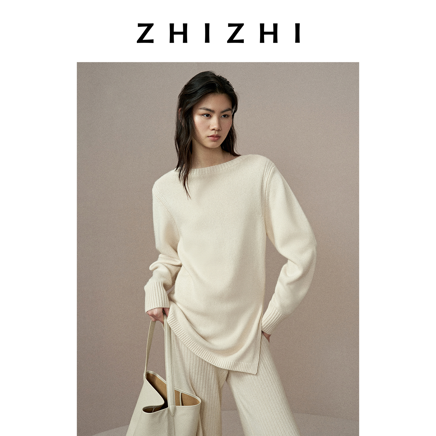致知 墨染尘 羊绒开衩套头长款毛衣25冬季新款针织衫ZZ2EWKZN141