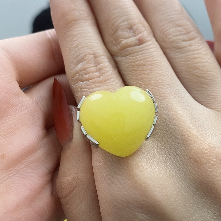 琥珀戒指银S925镶嵌戒指