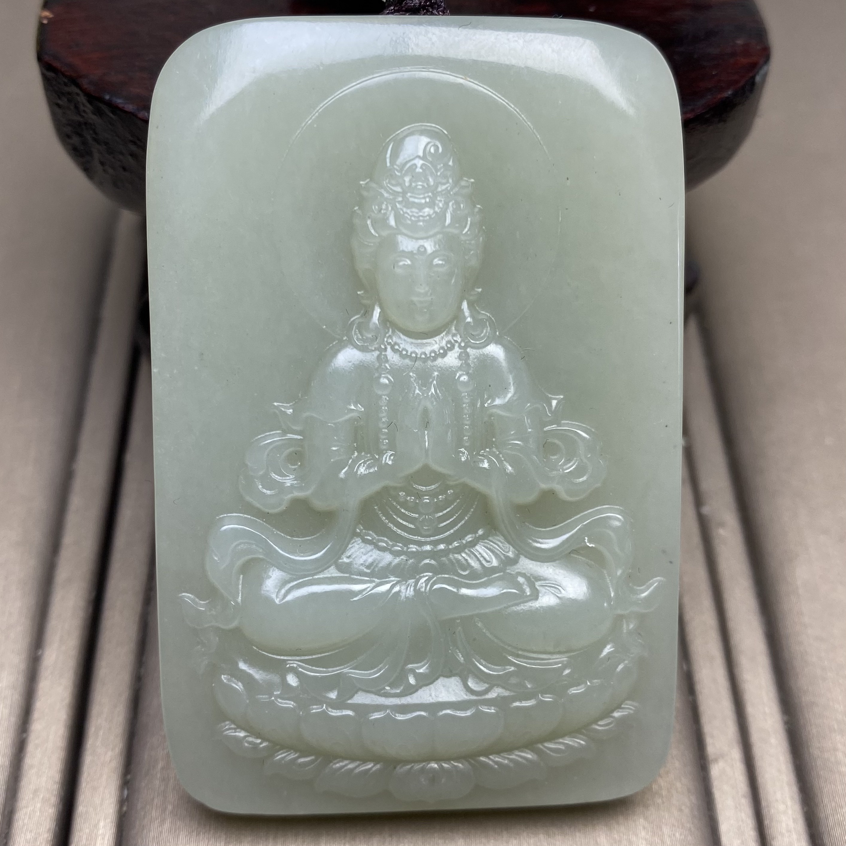 天然和田玉新疆且末青白观音吊坠牌子挂件一物一证
