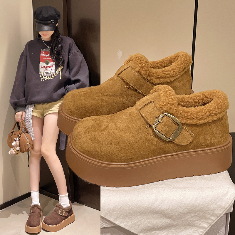 4厘米增高保暖勃肯鞋女2025新款冬季加绒加厚雪地靴外穿乐福棉鞋