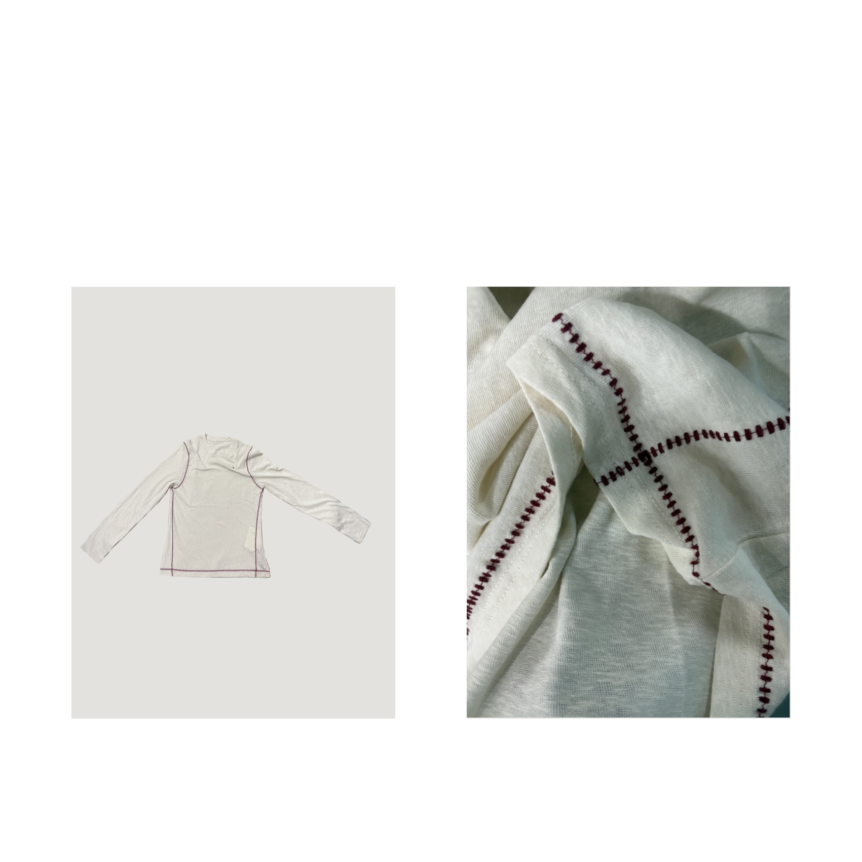  MAINRAY-「复古拼线」小众设计红色撞线打底长袖T恤