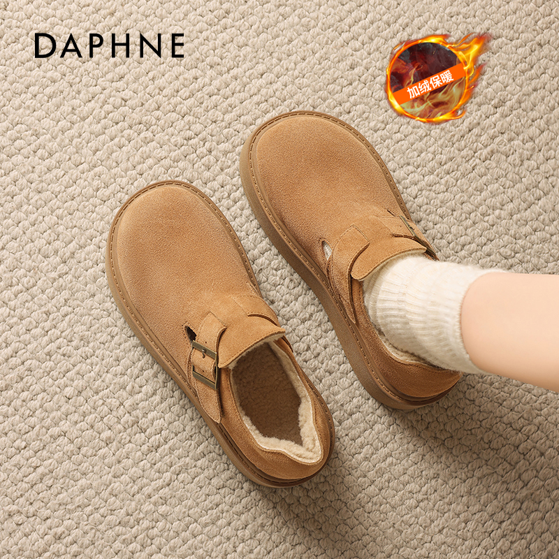 达芙妮勃肯鞋女2025新款冬季厚底全包加绒保暖棉鞋复古百搭雪地靴