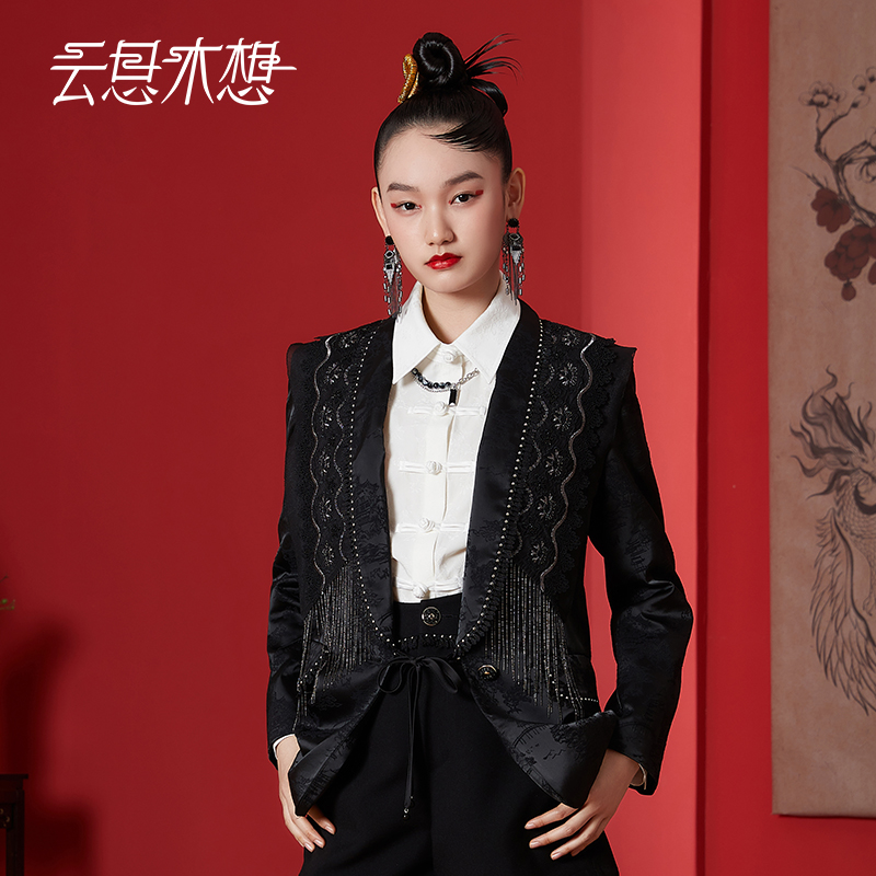 Ysimo-X云思木想新中式2024春新款提花领部花边气质西装11385