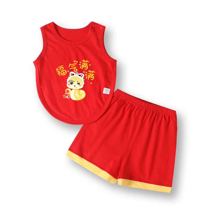 婴儿套装夏季薄款新生儿宝宝肚兜中国民族风满月百天抓周护肚衣服