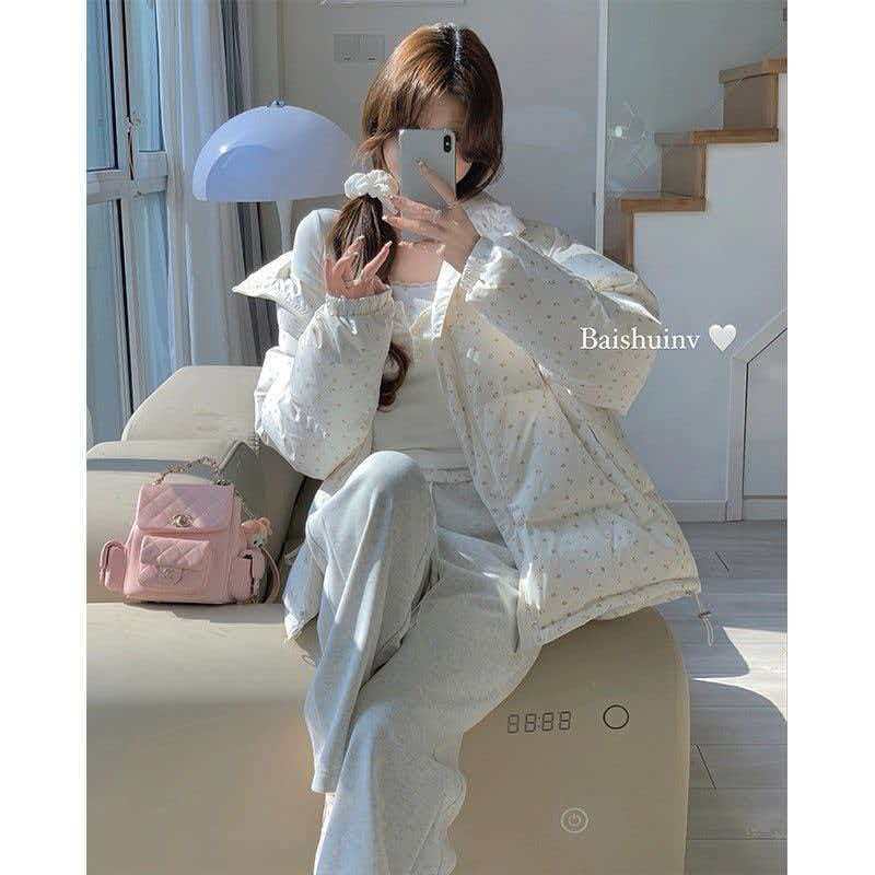 06款碎花厚款短款立领长袖女棉衣棉服