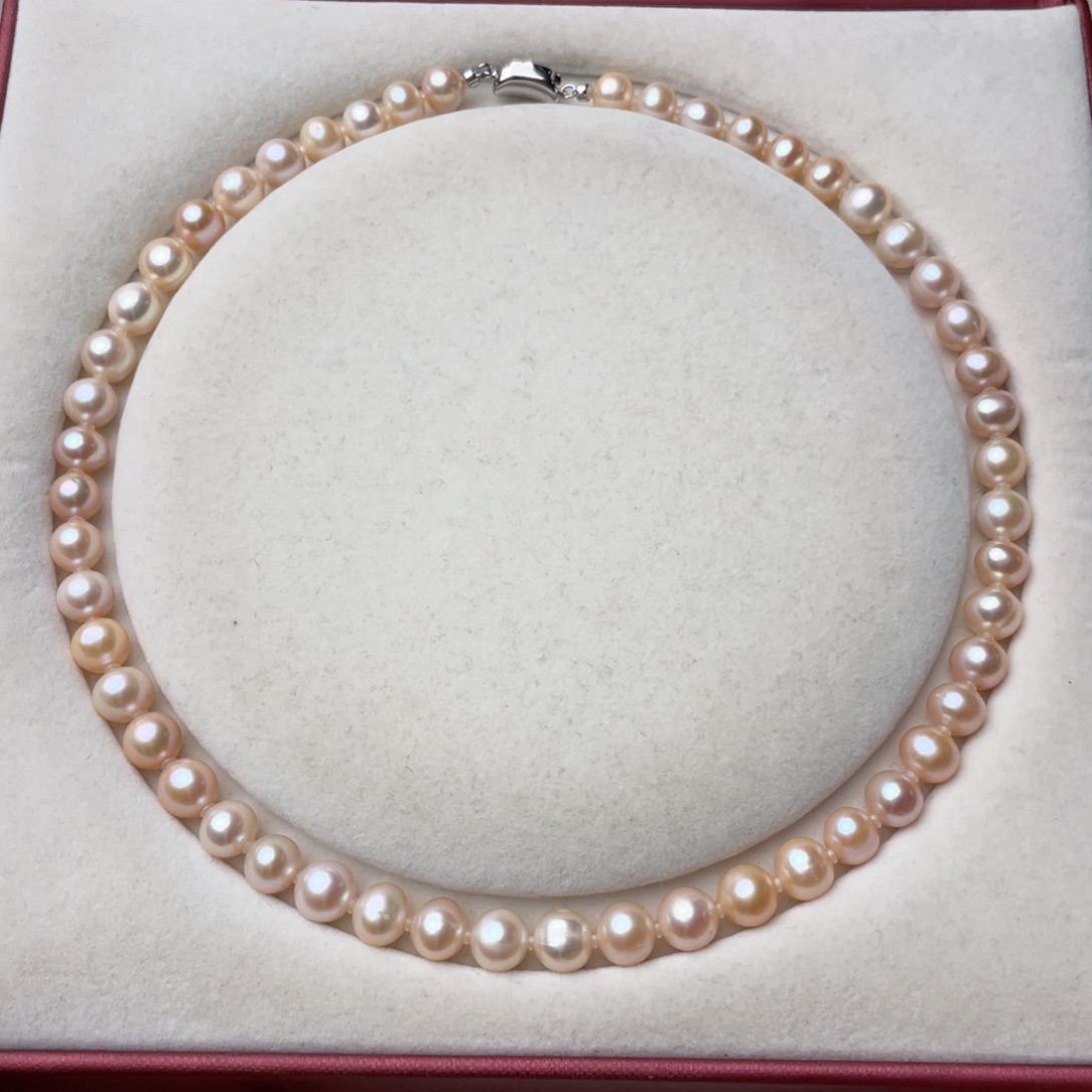项链银S925镶嵌淡水珍珠8-9mm