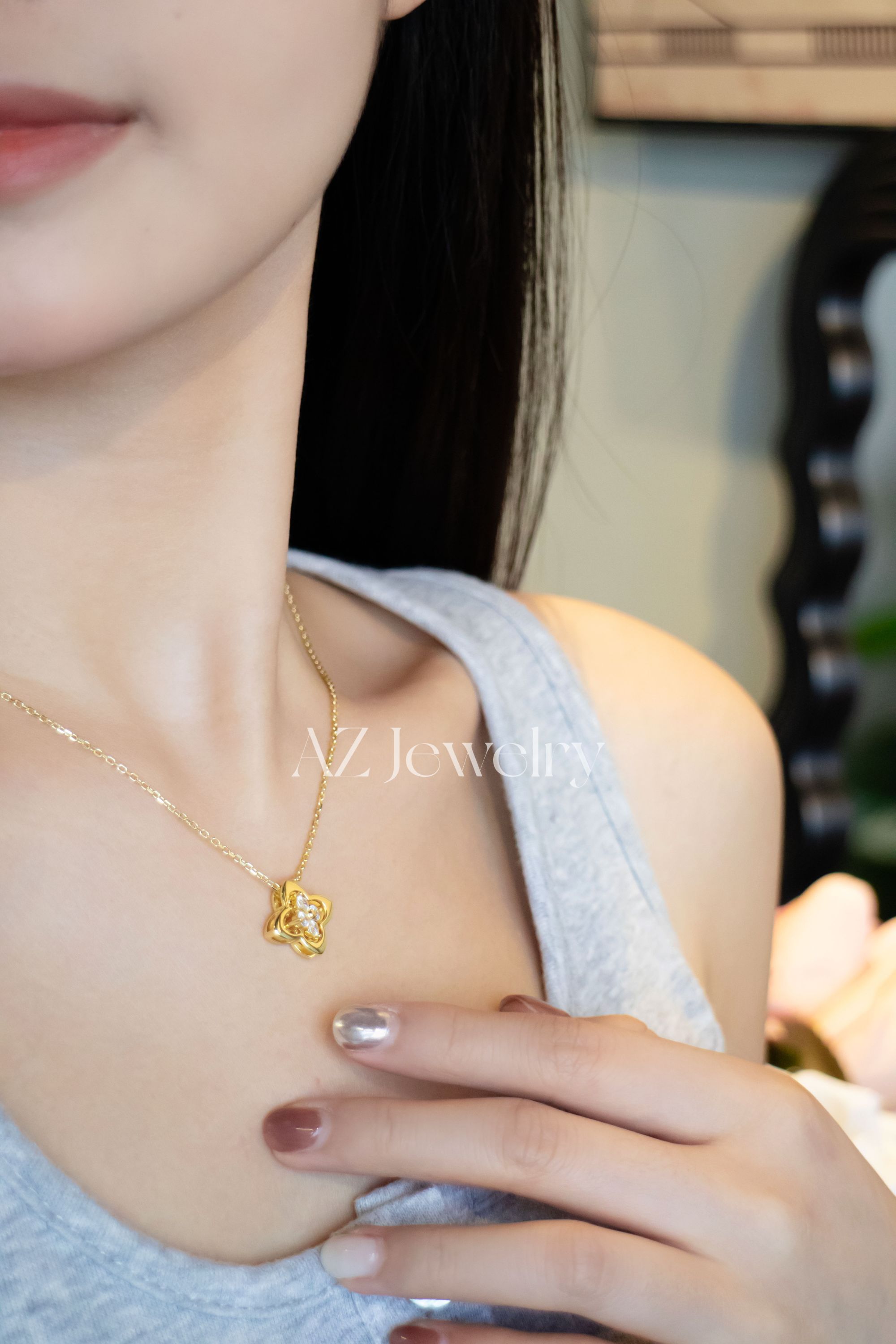 ANNA ZUCKERMAN 坠链均925银合成锆石 灵动设计款四叶花项链P0263