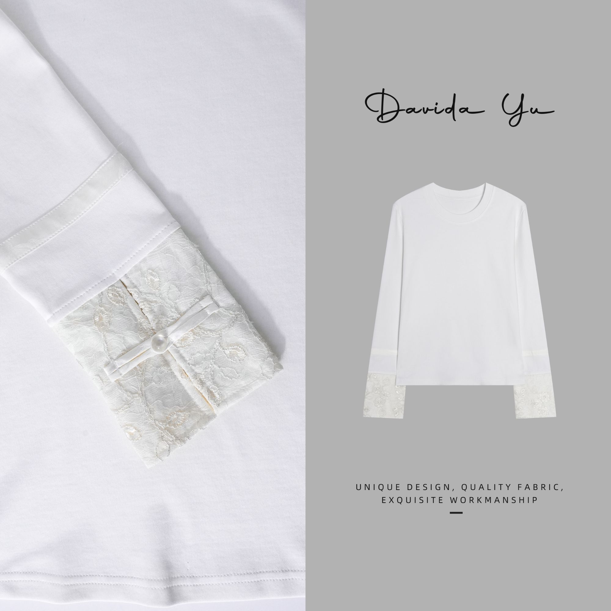 Davida Yu【春夏】2025春季新款长袖拼接上衣时尚百搭T恤DYRT606