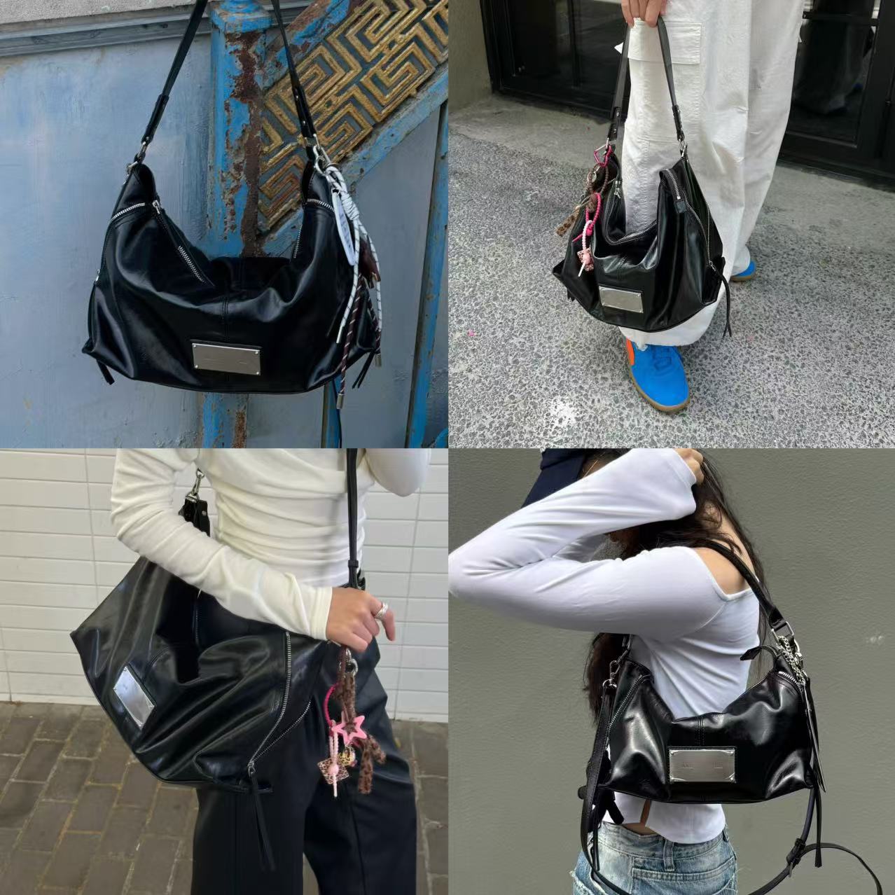 Oni韩国小众mtKm黑武士机车风斜挎包单肩腋下大容量通勤托特