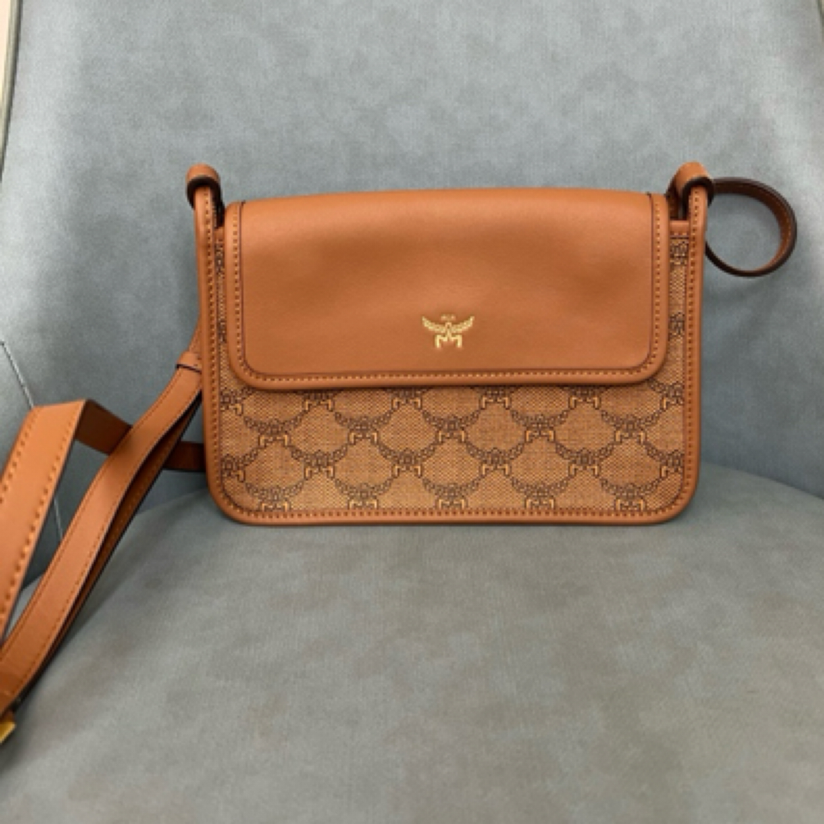 99新 MCM 方姐中古/干邑色 小号二合一/斜挎
