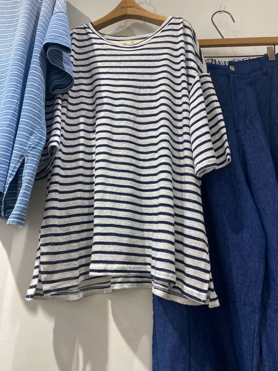 韩国正品不支持退换/蝴蝶结/麻麻条纹半袖/0514/3